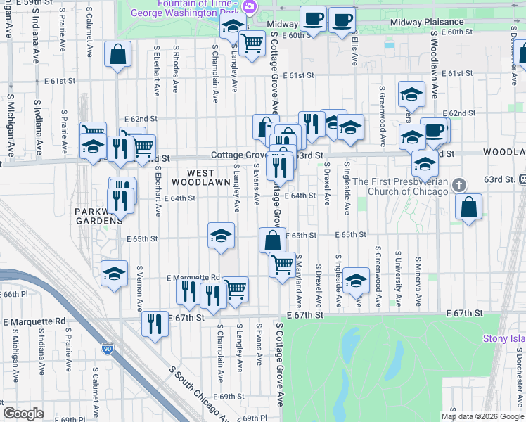 map of restaurants, bars, coffee shops, grocery stores, and more near in Chicago