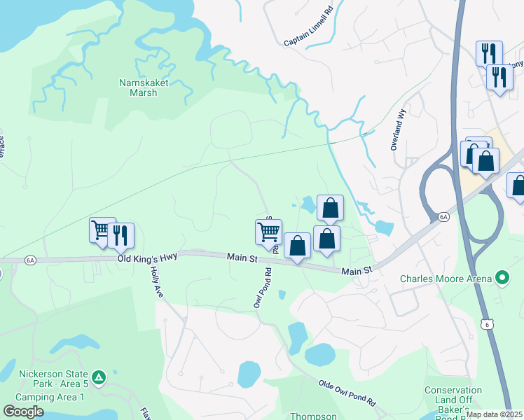 map of restaurants, bars, coffee shops, grocery stores, and more near 32 Widgeon Way in Brewster