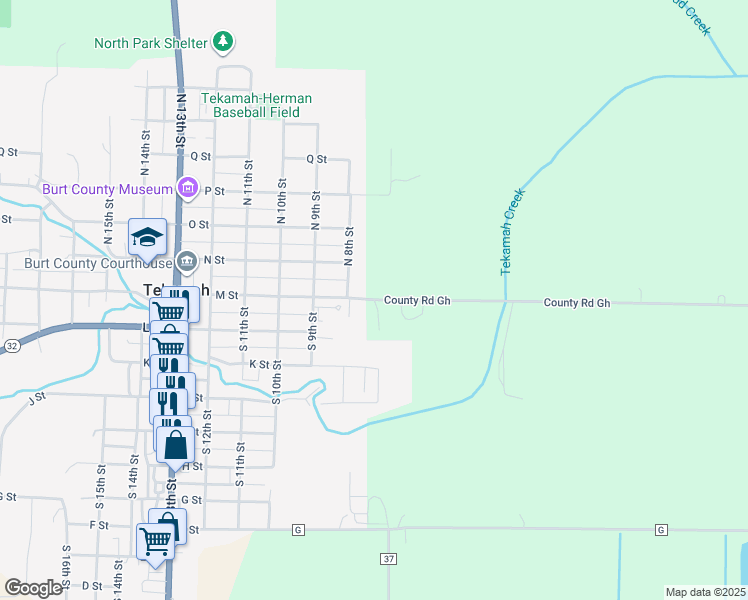 map of restaurants, bars, coffee shops, grocery stores, and more near 701 County Road Gh in Tekamah