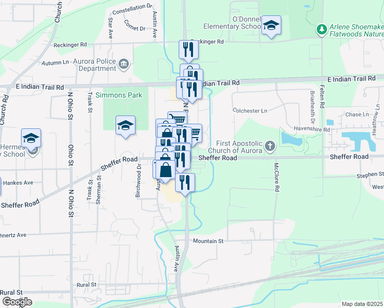 map of restaurants, bars, coffee shops, grocery stores, and more near 969 North Farnsworth Avenue in Aurora