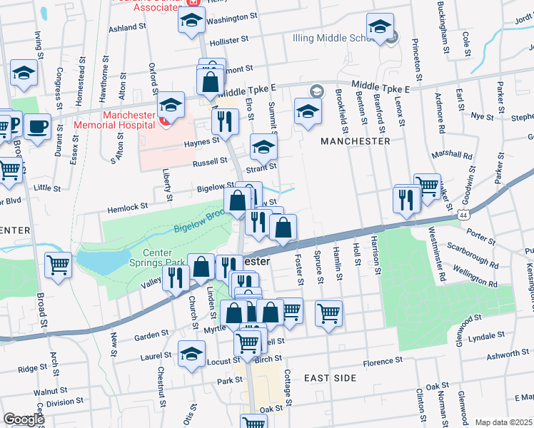map of restaurants, bars, coffee shops, grocery stores, and more near 19 Wadsworth Street in Manchester