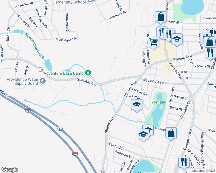 map of restaurants, bars, coffee shops, grocery stores, and more near 159 Scituate Avenue in Cranston