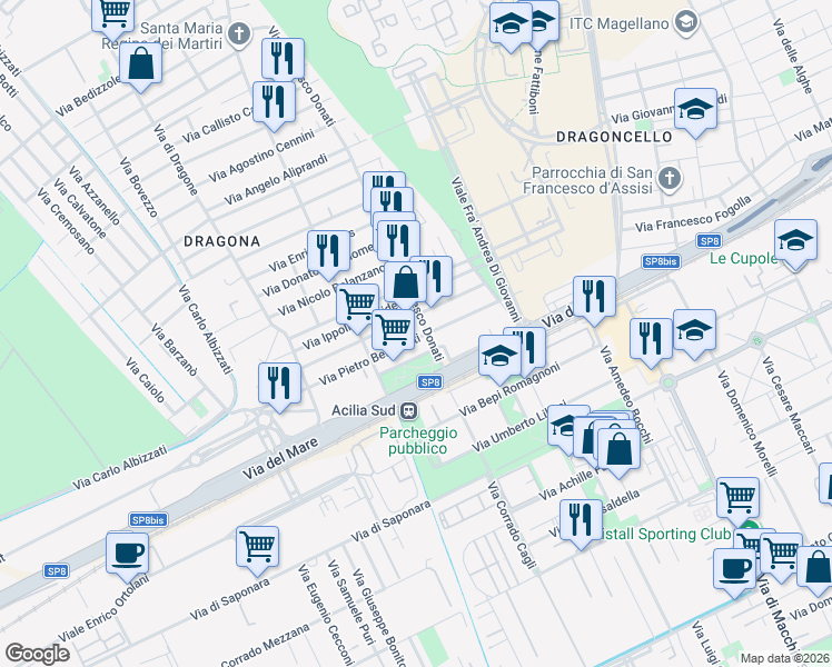 map of restaurants, bars, coffee shops, grocery stores, and more near 61 Via Pietro Benedetti in Città metropolitana di Roma Capitale