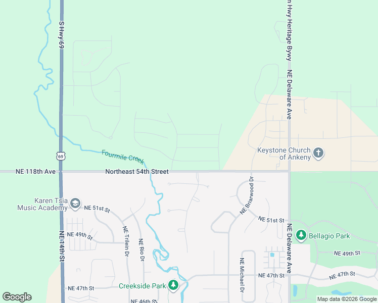 map of restaurants, bars, coffee shops, grocery stores, and more near 615 Northeast 56th Street in Ankeny