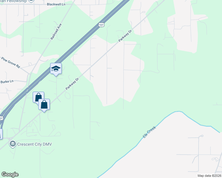 map of restaurants, bars, coffee shops, grocery stores, and more near 1100 Ferndale Lane in Crescent City
