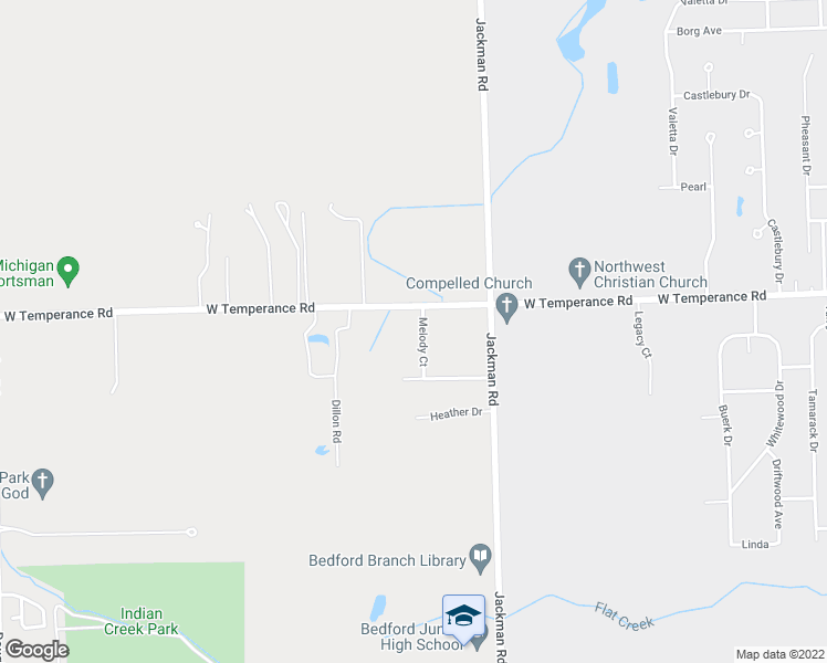 map of restaurants, bars, coffee shops, grocery stores, and more near 8941 Melody Court in Temperance