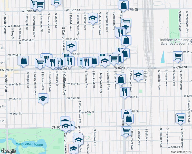 map of restaurants, bars, coffee shops, grocery stores, and more near in Chicago