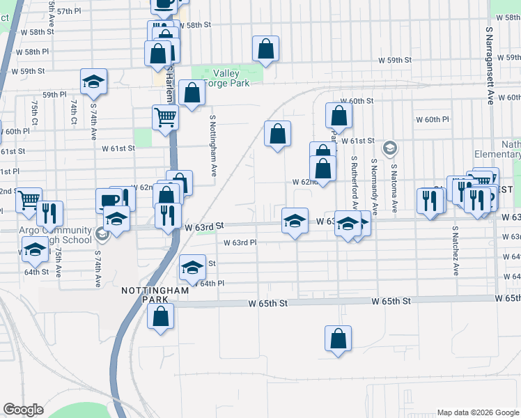 map of restaurants, bars, coffee shops, grocery stores, and more near 6245 South Newland Avenue in Chicago
