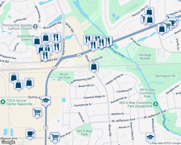 map of restaurants, bars, coffee shops, grocery stores, and more near 1318 Crabapple Court in Naperville