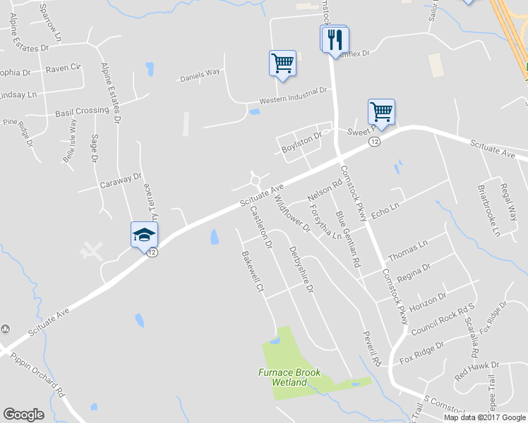 map of restaurants, bars, coffee shops, grocery stores, and more near 8 Castleton Drive in Cranston