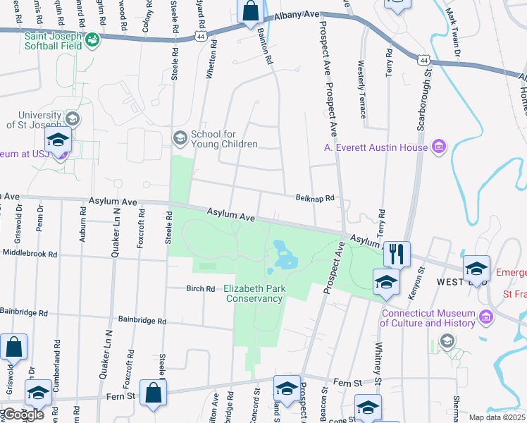 map of restaurants, bars, coffee shops, grocery stores, and more near 1560 Asylum Avenue in West Hartford