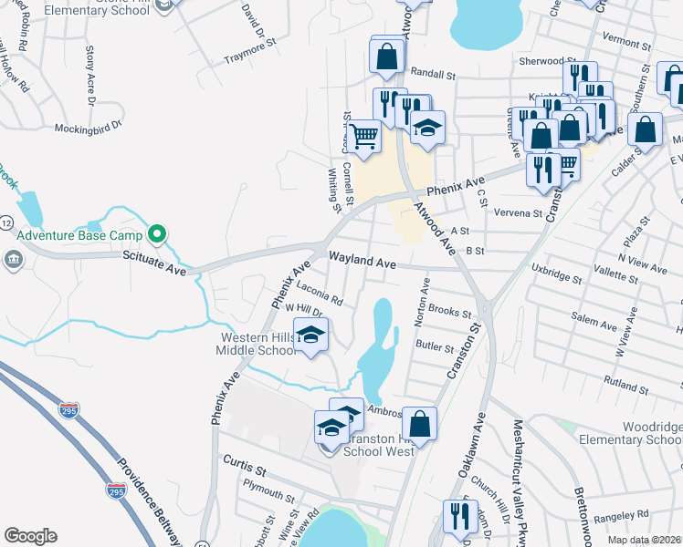 map of restaurants, bars, coffee shops, grocery stores, and more near 24 Carpathia Road in Cranston
