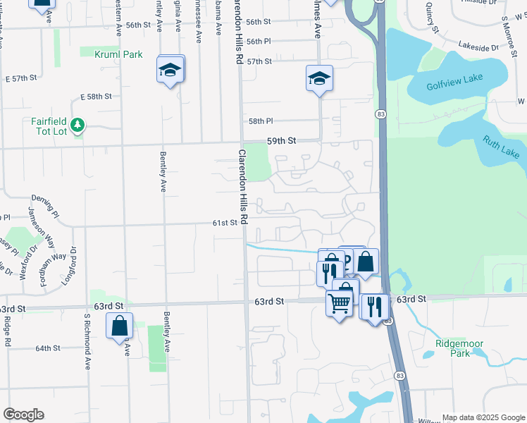 map of restaurants, bars, coffee shops, grocery stores, and more near 222 Lincoln Oaks Drive in Willowbrook