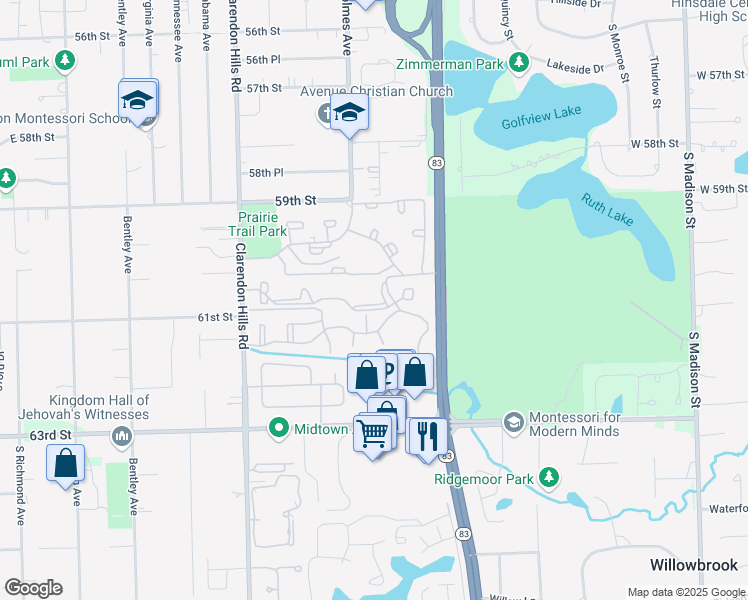 map of restaurants, bars, coffee shops, grocery stores, and more near 50 Lincoln Oaks Drive in Willowbrook