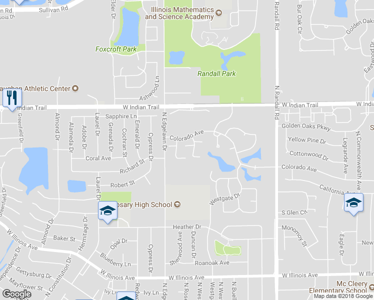 map of restaurants, bars, coffee shops, grocery stores, and more near 1069 Rainwood Drive in Aurora