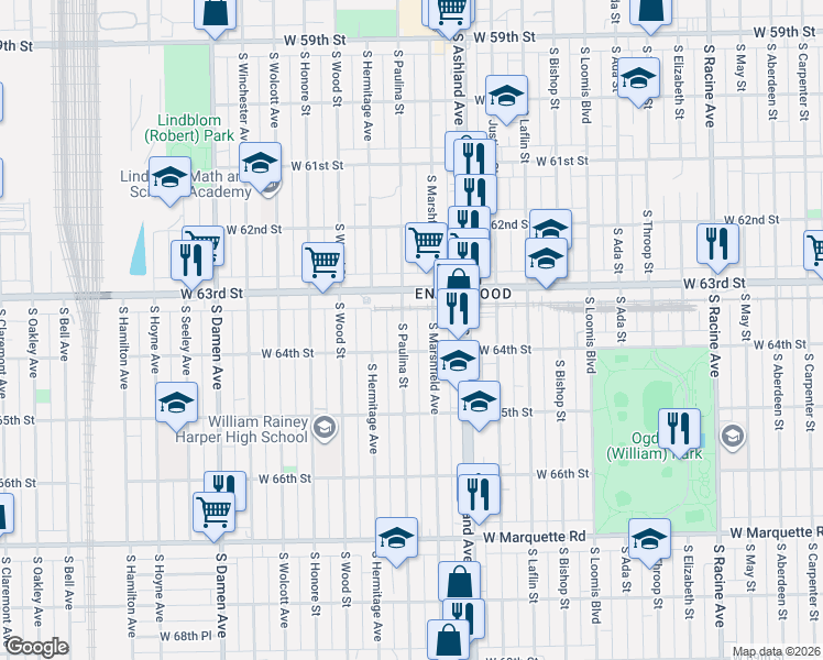 map of restaurants, bars, coffee shops, grocery stores, and more near in Chicago
