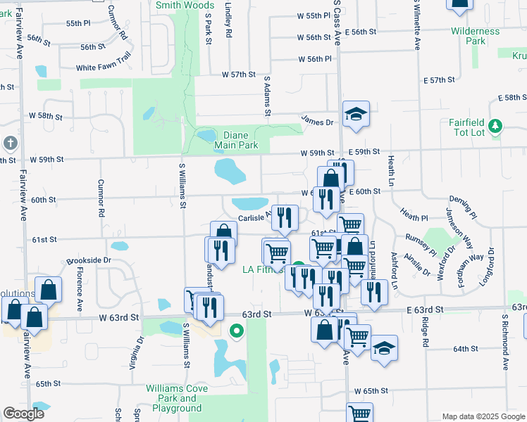 map of restaurants, bars, coffee shops, grocery stores, and more near 206 Carlisle Avenue in Westmont