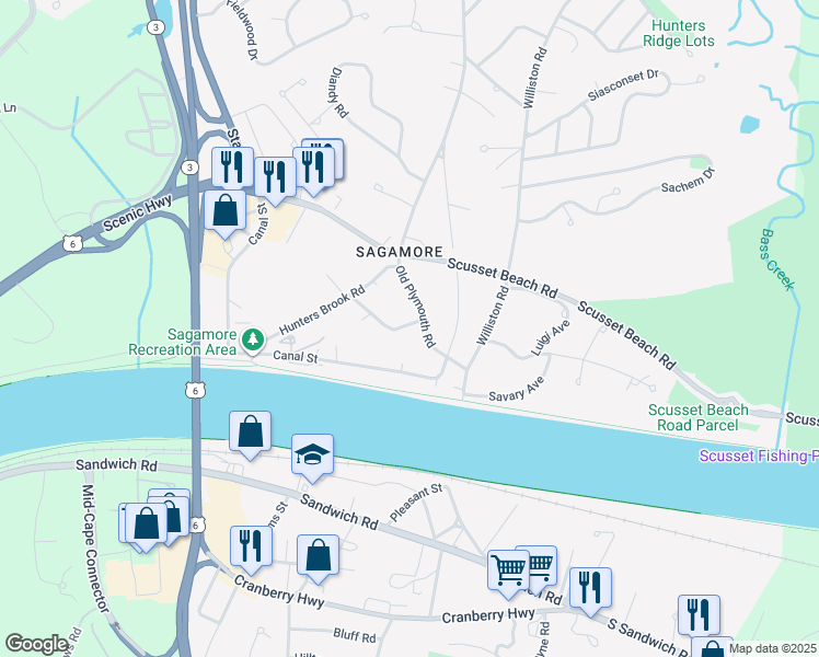 map of restaurants, bars, coffee shops, grocery stores, and more near 44 Washburn Street in Bourne