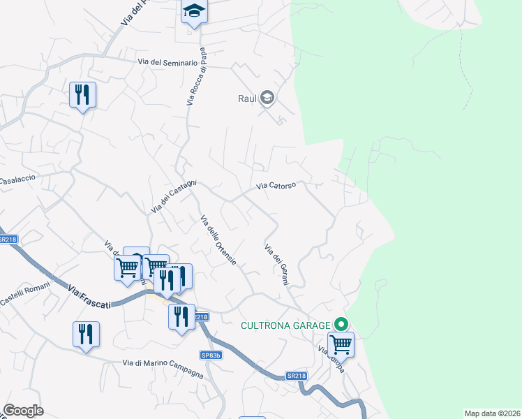 map of restaurants, bars, coffee shops, grocery stores, and more near 31-37 Via dei Gerani in Rocca di Papa