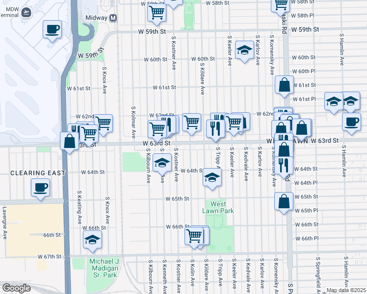 map of restaurants, bars, coffee shops, grocery stores, and more near in Chicago
