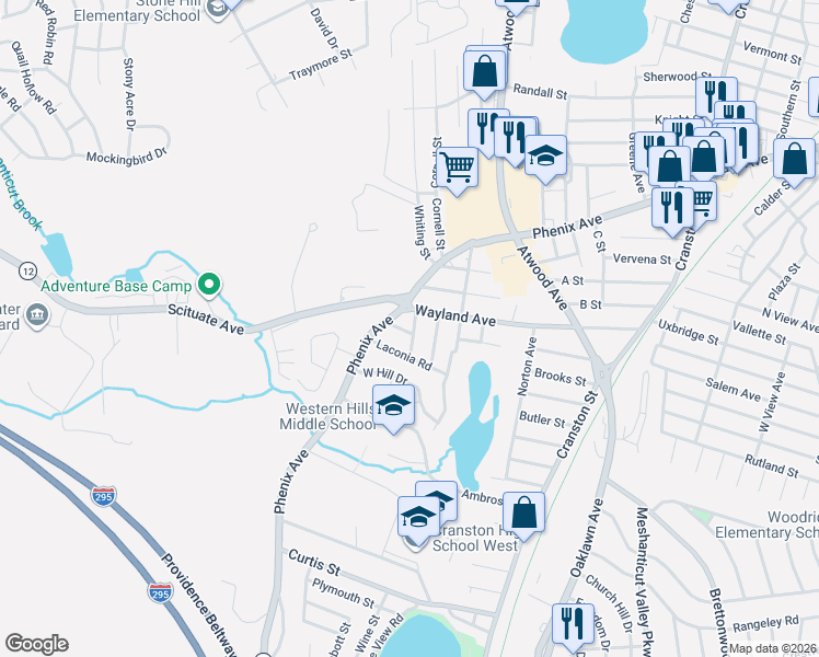 map of restaurants, bars, coffee shops, grocery stores, and more near 29 Invernia Road in Cranston