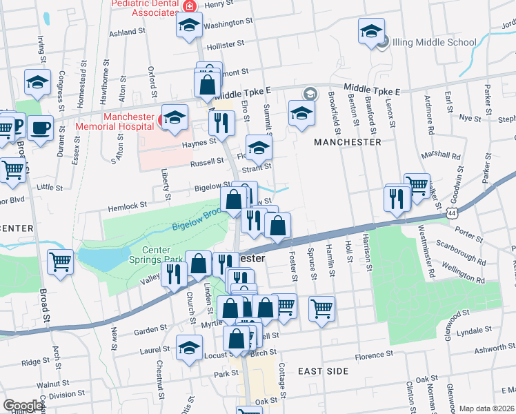 map of restaurants, bars, coffee shops, grocery stores, and more near 19 Wadsworth Street in Manchester