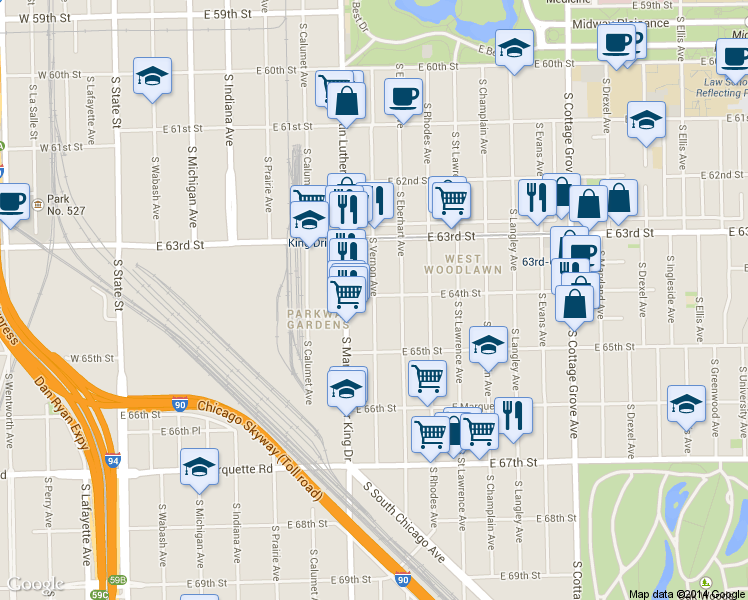 map of restaurants, bars, coffee shops, grocery stores, and more near in Chicago