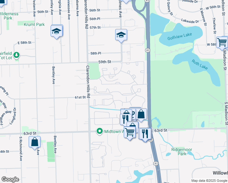 map of restaurants, bars, coffee shops, grocery stores, and more near 82 Lincoln Oaks Drive in Willowbrook
