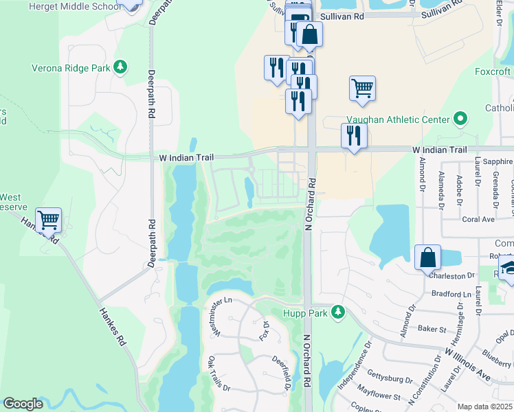 map of restaurants, bars, coffee shops, grocery stores, and more near 2436 Courtyard Circle in Aurora