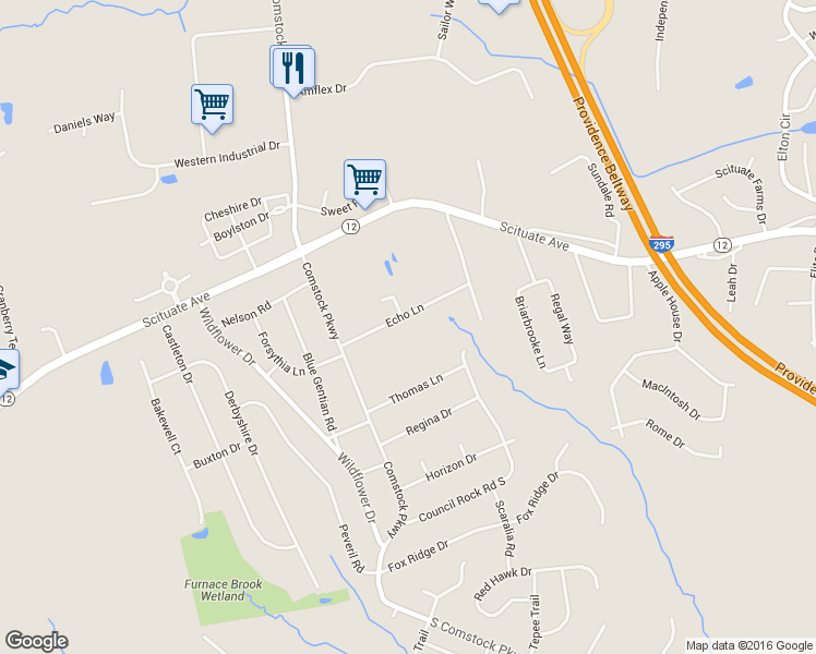 map of restaurants, bars, coffee shops, grocery stores, and more near 55 Echo Lane in Cranston
