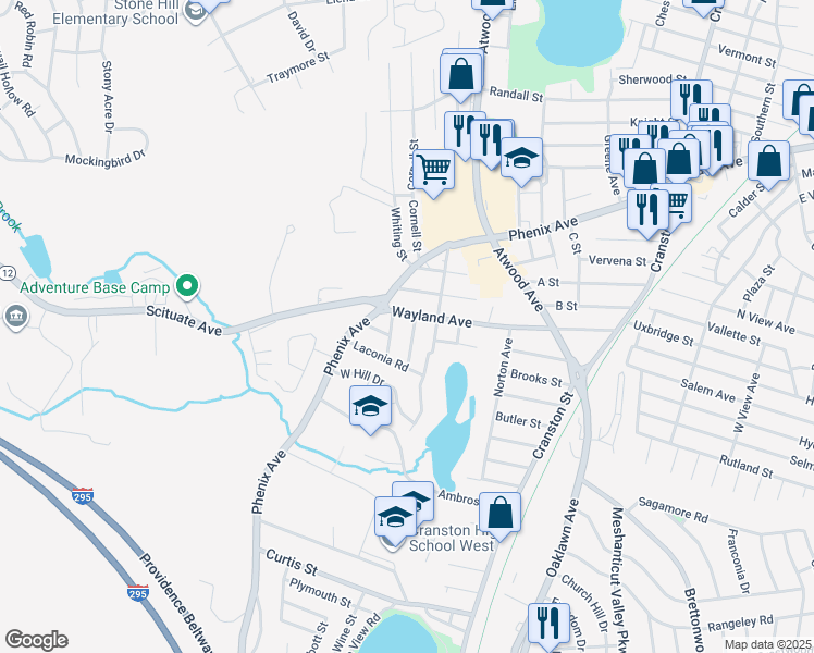 map of restaurants, bars, coffee shops, grocery stores, and more near 24 Carpathia Road in Cranston