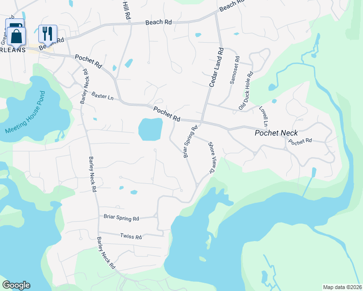 map of restaurants, bars, coffee shops, grocery stores, and more near 27 Uncle Harveys Way in Orleans