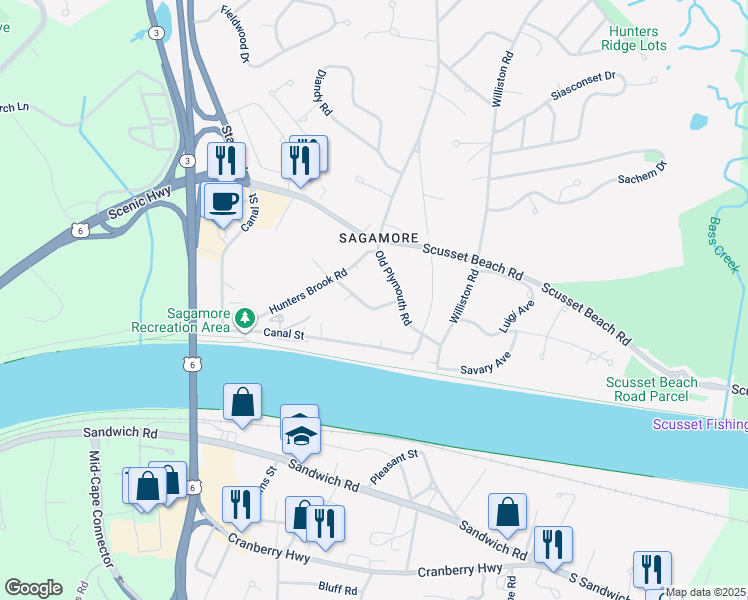 map of restaurants, bars, coffee shops, grocery stores, and more near 26 Washburn Street in Bourne