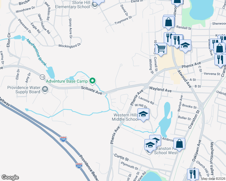map of restaurants, bars, coffee shops, grocery stores, and more near 139 Scituate Avenue in Cranston
