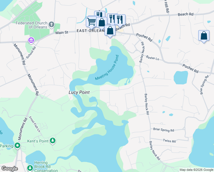 map of restaurants, bars, coffee shops, grocery stores, and more near 41 Tide End Lane in Orleans