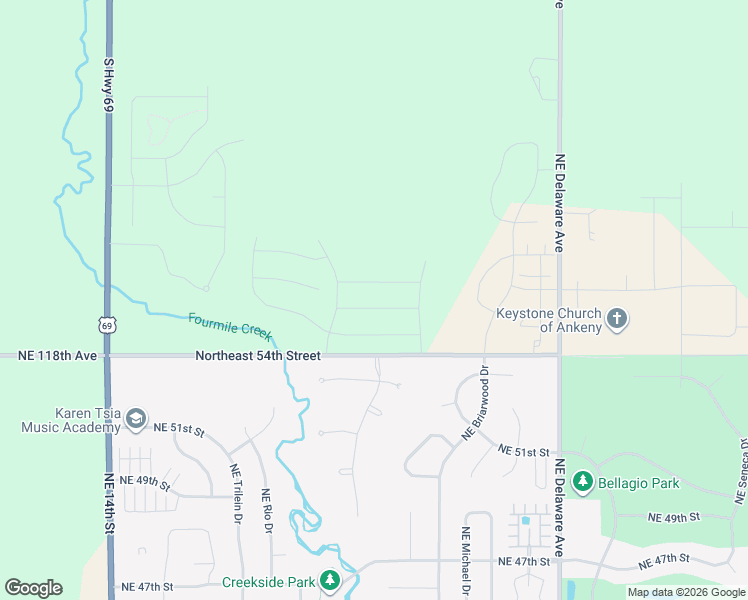 map of restaurants, bars, coffee shops, grocery stores, and more near 615 Northeast 56th Street in Ankeny