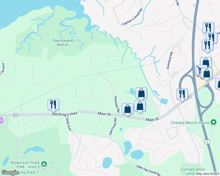 map of restaurants, bars, coffee shops, grocery stores, and more near 32 Widgeon Way in Brewster