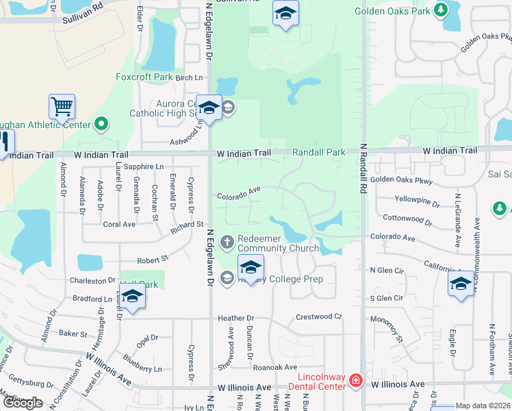 map of restaurants, bars, coffee shops, grocery stores, and more near 1060 Rainwood Drive in Aurora