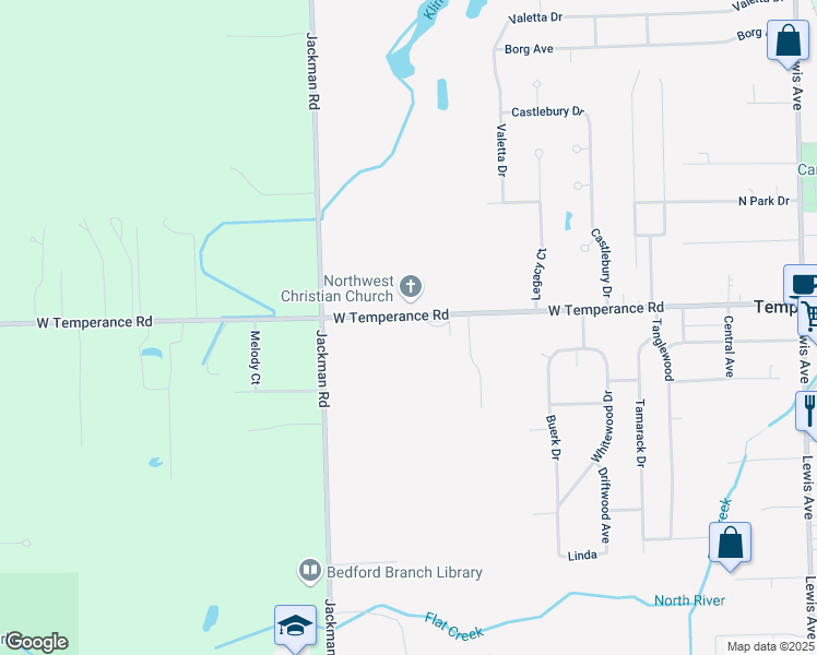 map of restaurants, bars, coffee shops, grocery stores, and more near 1601 West Temperance Road in Temperance