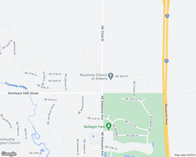 map of restaurants, bars, coffee shops, grocery stores, and more near 5515 Northeast Lowell Lane in Ankeny
