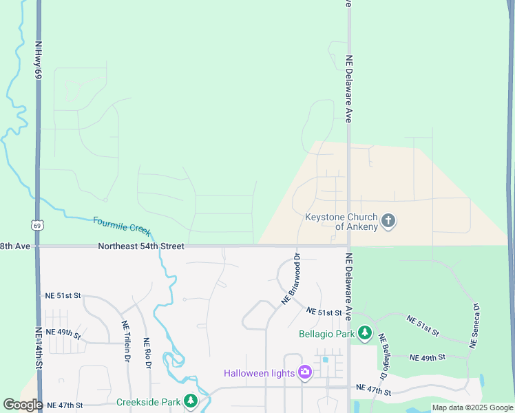 map of restaurants, bars, coffee shops, grocery stores, and more near 5511 Northeast Hillcrest Drive in Ankeny