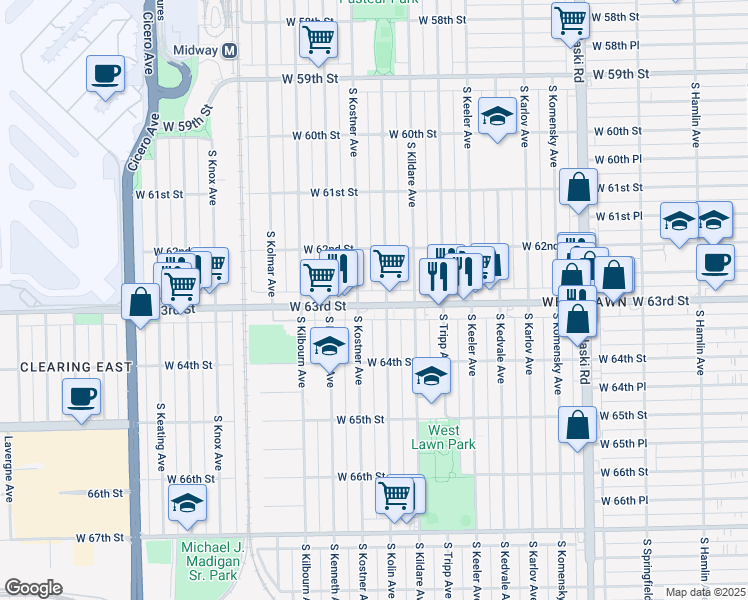 map of restaurants, bars, coffee shops, grocery stores, and more near in Chicago