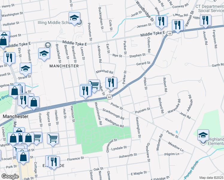 map of restaurants, bars, coffee shops, grocery stores, and more near 29 Franklin Street in Manchester