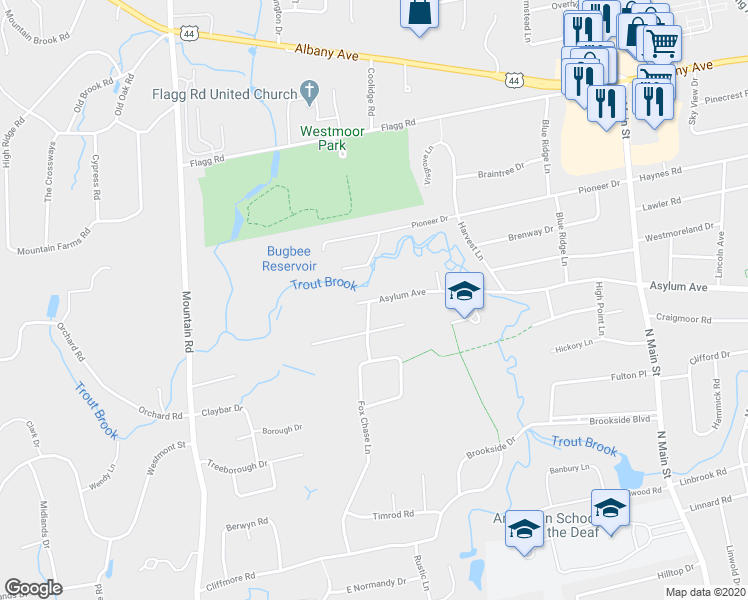map of restaurants, bars, coffee shops, grocery stores, and more near 1981 Asylum Avenue in West Hartford