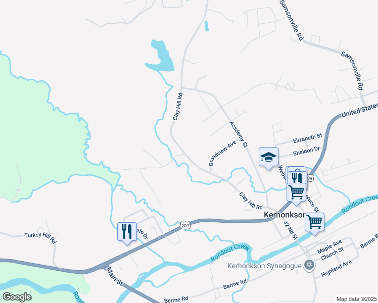 map of restaurants, bars, coffee shops, grocery stores, and more near 146-176 Clay Hill Rd in Kerhonkson