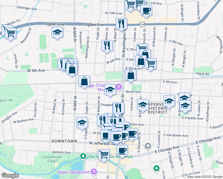 map of restaurants, bars, coffee shops, grocery stores, and more near 336 Big Rail Drive in Naperville