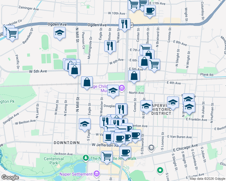 map of restaurants, bars, coffee shops, grocery stores, and more near 336 Big Rail Drive in Naperville