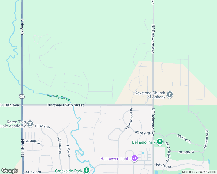 map of restaurants, bars, coffee shops, grocery stores, and more near 710 Northeast 57th Street in Ankeny