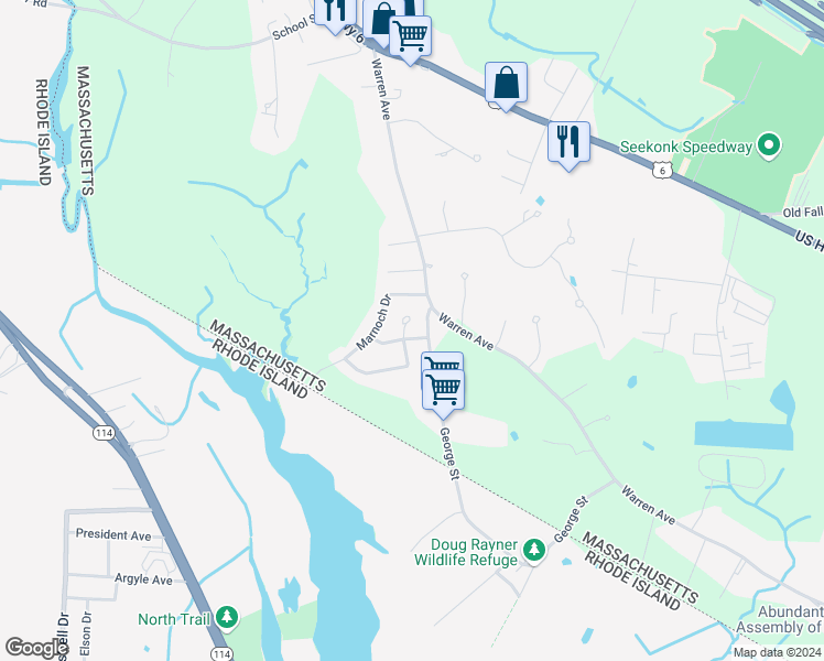map of restaurants, bars, coffee shops, grocery stores, and more near 1 Adams Court in Fall River