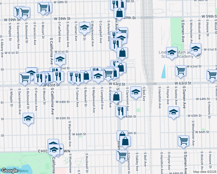 map of restaurants, bars, coffee shops, grocery stores, and more near in Chicago